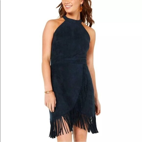 Rosie Harlow Navy Blue Faux Suede Dress - Picture 1 of 13